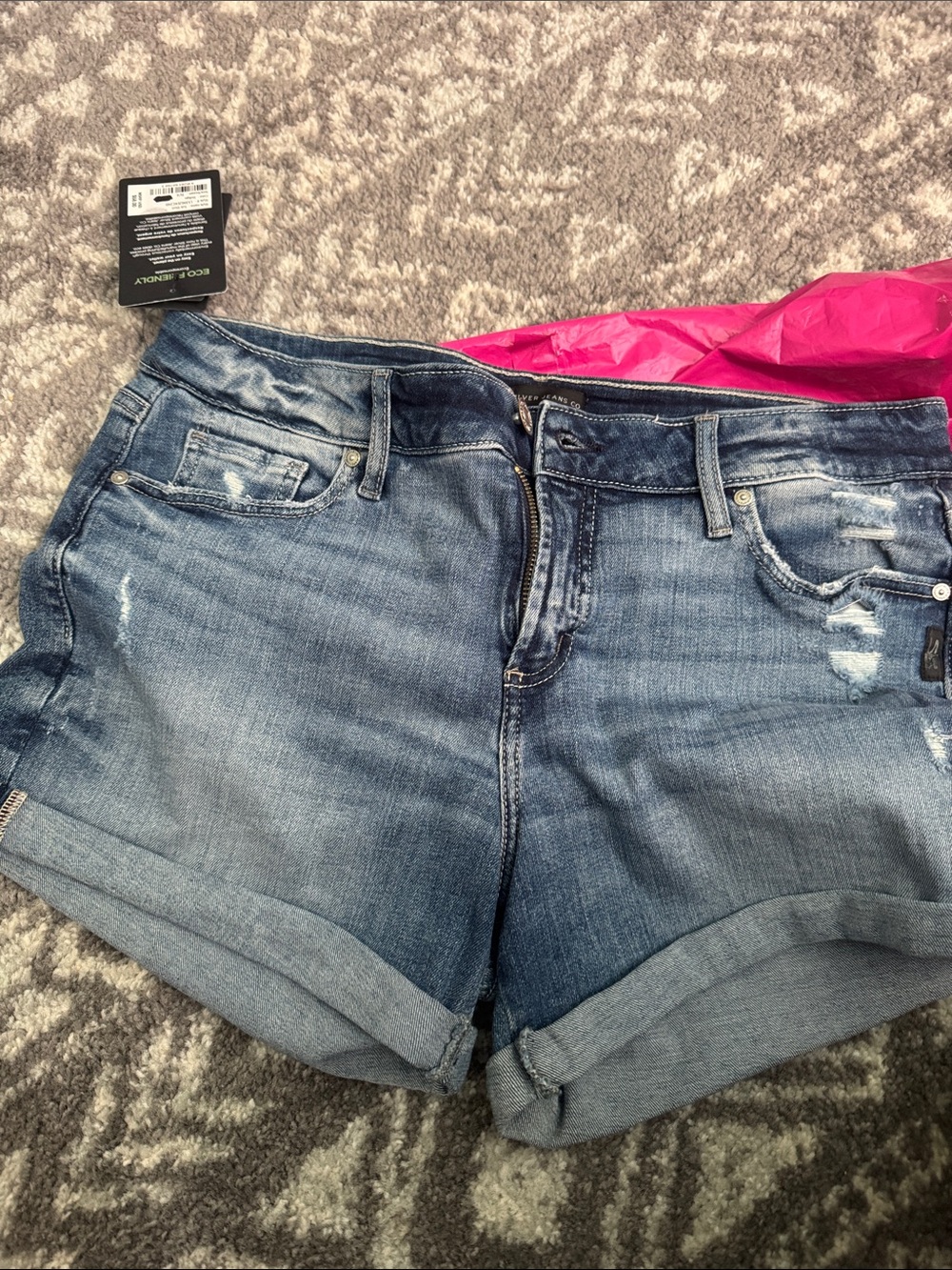 Silver Jeans Medium Blue Rolled-Hem Distressed Denim Shorts